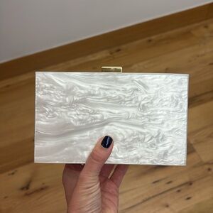 Hard Shell Pearl White Clutch